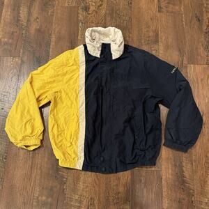 VTG Nautica Men's Navy Yellow White Colorblock Windbreaker Hidden Hood Size L